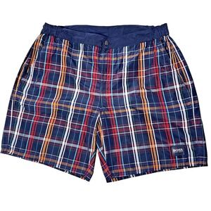 Hugo Boss‎ Men's Plaid Swim Trunks Size M Blue Lined Drawstring Pockets EUC